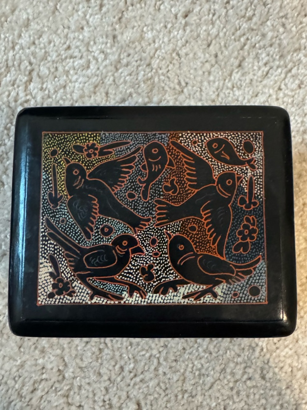 Hand-Painted Bird Motif Decorative Box
